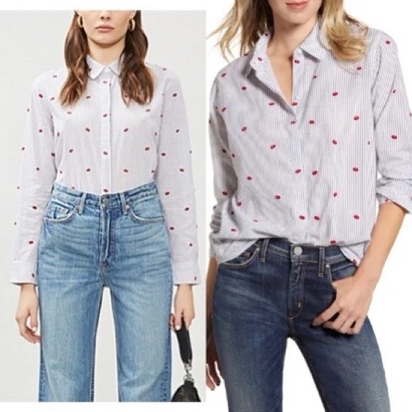 Rails Tops - Rails Taylor Striped Lip-print Cotton-blend Shirt In Flocked Kisses